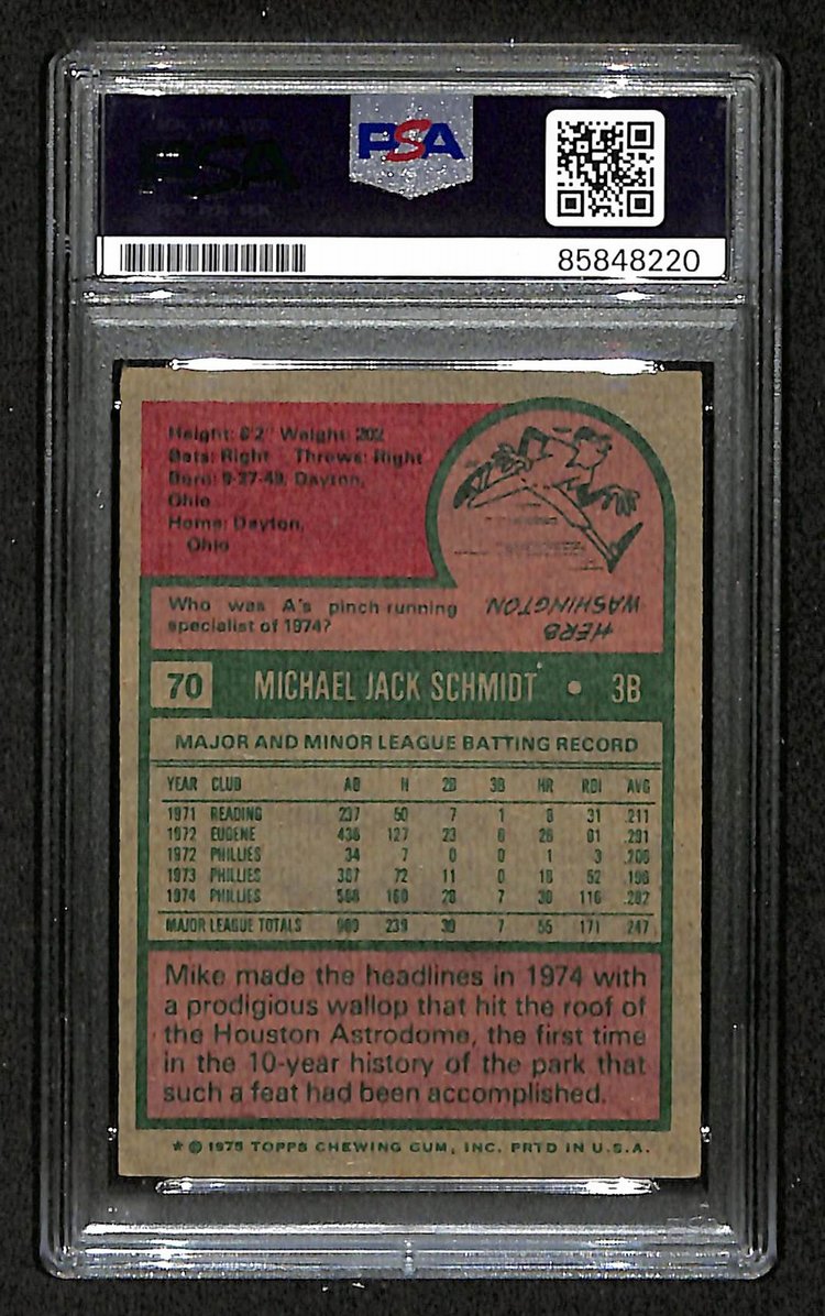 Mike Schmidt 1975 Topps Card #70 Phillies HOF Signed PSA/DNA Auto GEM 10 208760