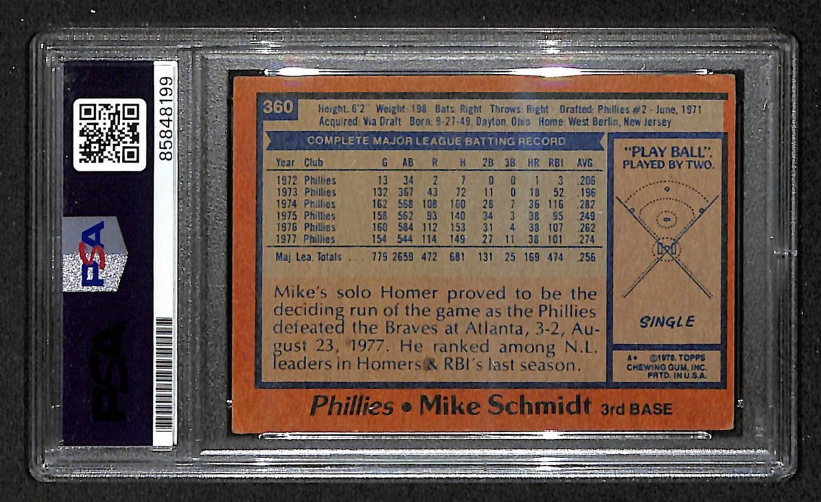 Mike Schmidt 1978 Topps Card #360 Phillies HOF Signed PSA/DNA Auto GEM 10 208767