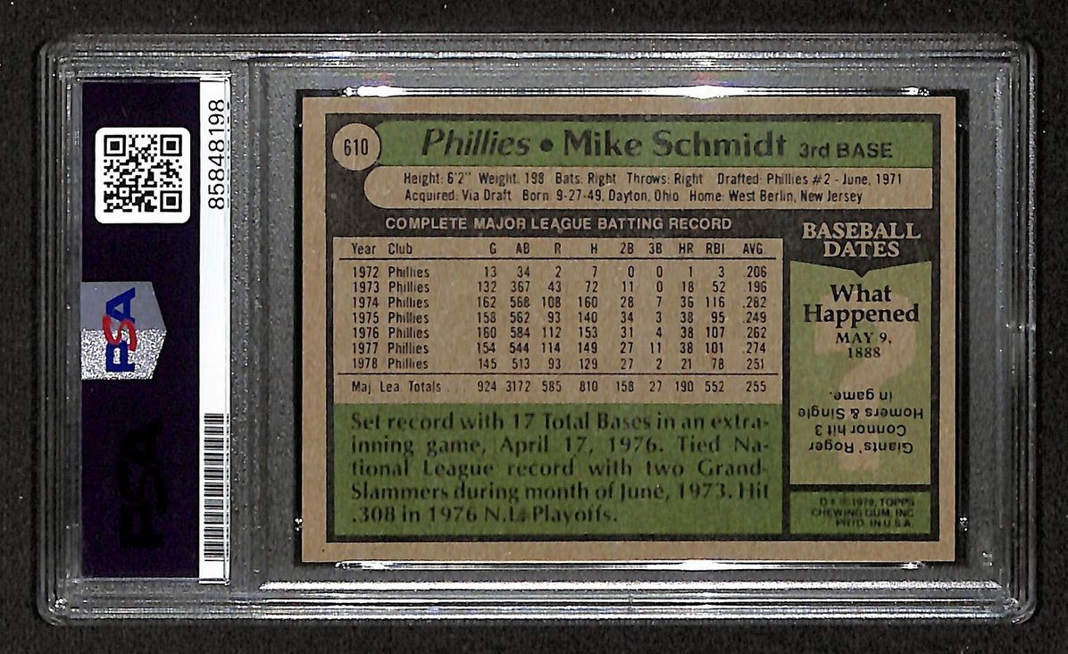 Mike Schmidt 1979 Topps Card #610 Phillies HOF Signed PSA/DNA Auto GEM 10 208769