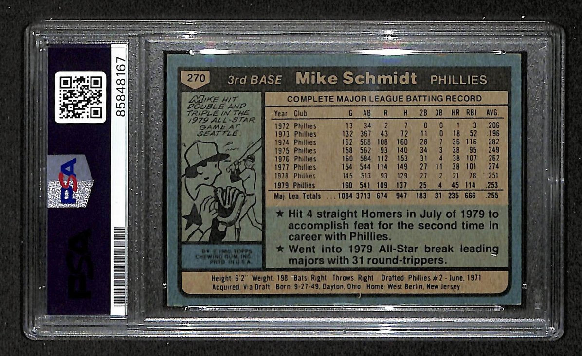Mike Schmidt 1980 Topps Card #270 Phillies HOF Signed PSA/DNA Auto GEM 10 208771