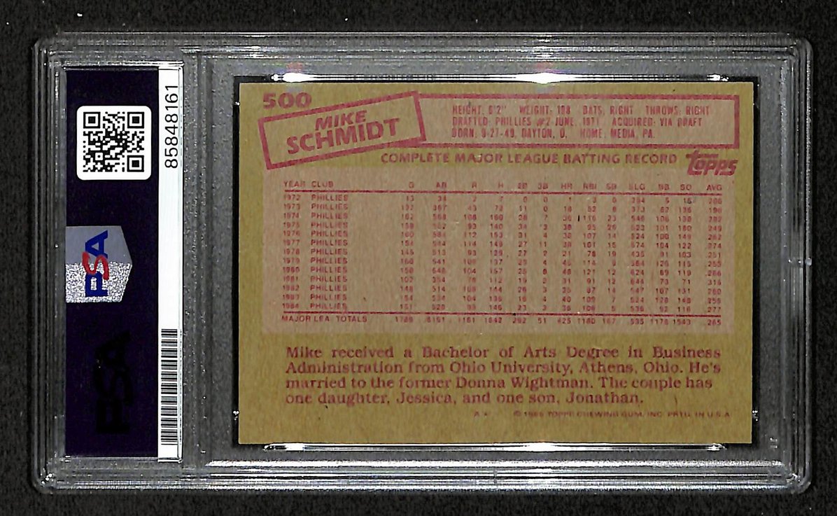 Mike Schmidt 1985 Topps Card #500 Phillies HOF Signed PSA/DNA Auto GEM 10 208781