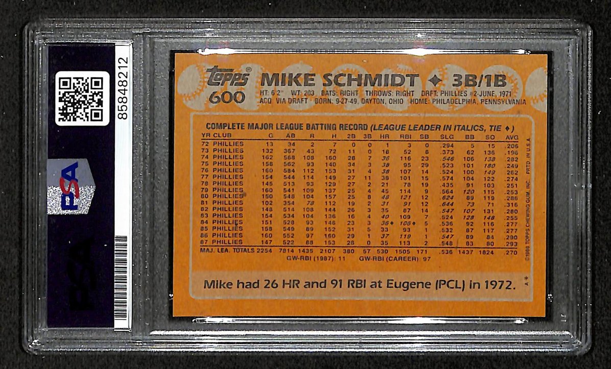 Mike Schmidt 1988 Topps Card #600 Phillies HOF Signed PSA/DNA Auto GEM 10 208785