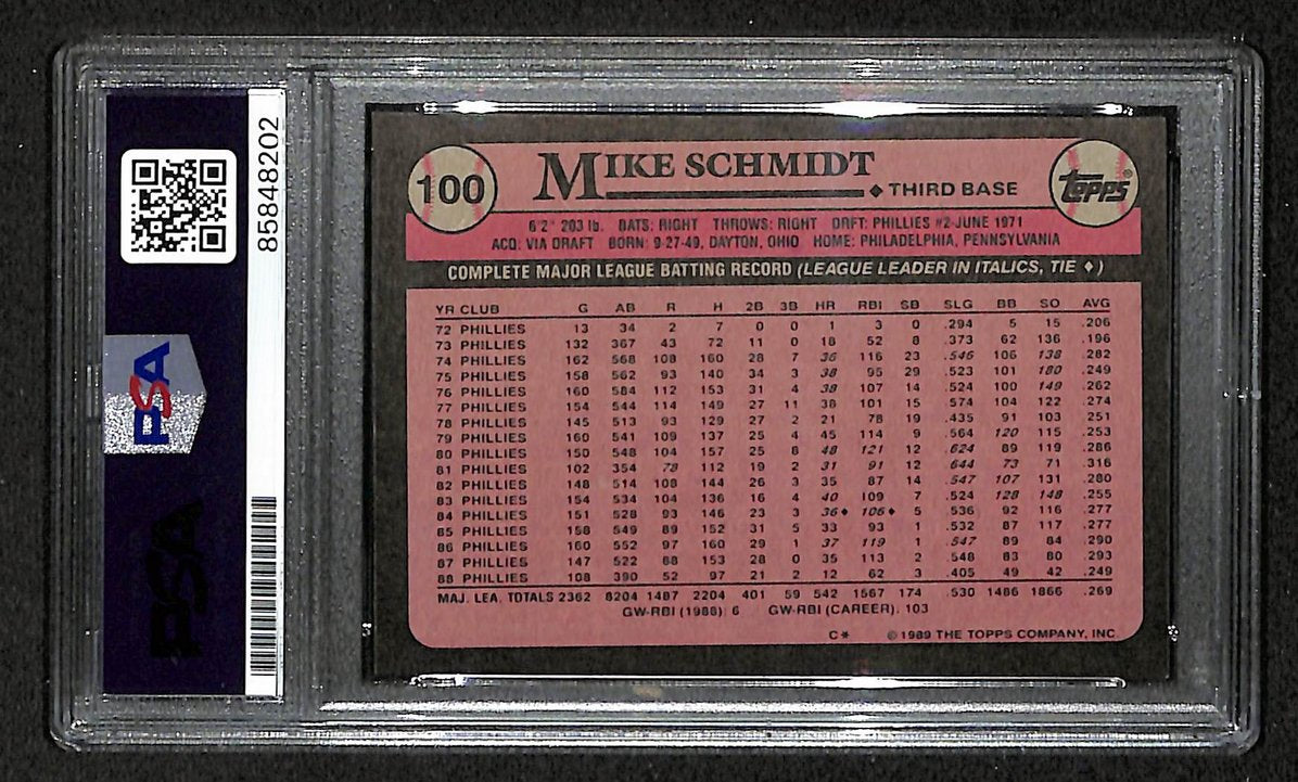 Mike Schmidt 1989 Topps Card #100 Phillies HOF Signed PSA/DNA Auto GEM 10 208786