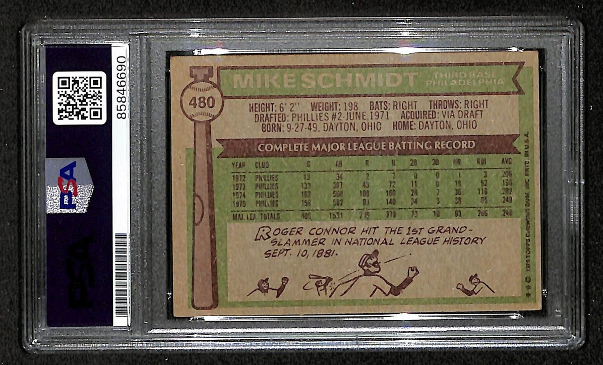 Mike Schmidt 1976 Topps Card #480 Phillies HOF Signed/Autographed PSA/DNA 208792