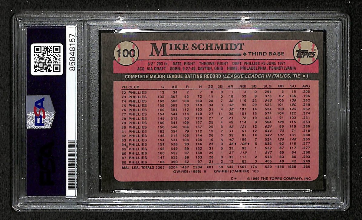 Mike Schmidt 1989 Topps Card #100 Phillies HOF Signed/Autographed PSA/DNA 208799