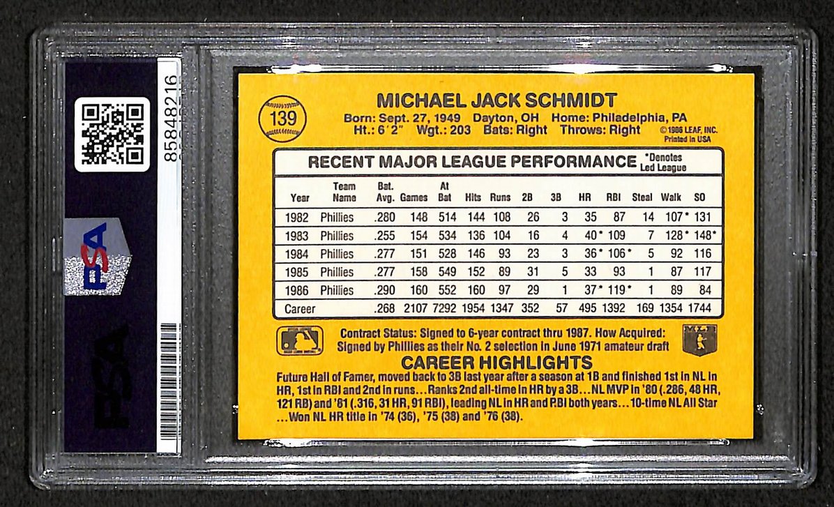 Mike Schmidt 1987 Donruss Card #139 Phillies HOF Signed PSA/DNA Auto GEM 10 8808