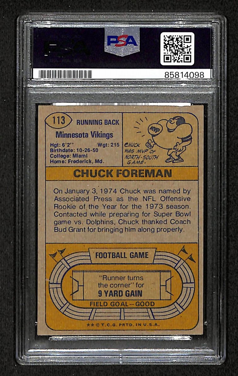 Chuck Foreman 1974 Topps RC Card #113 Signed/Auto PSA/DNA Vikings BA209408