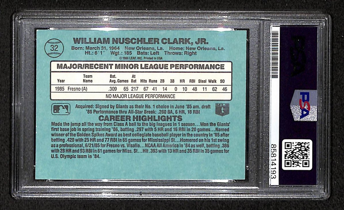 Will Clark 1986 Donruss The Rookies Card #32 Signed/Auto PSA/DNA Giants BA209412
