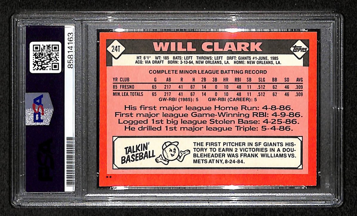 Will Clark 1986 Topps Traded Card #24T Signed/Auto PSA/DNA Giants BA209416