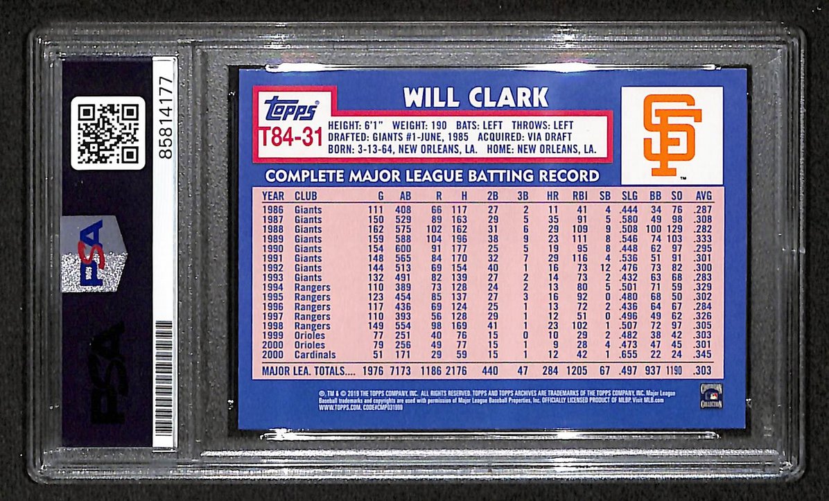 Will Clark 2019 Topps Card #T84-31 Signed/Autographed PSA/DNA Giants BA209428