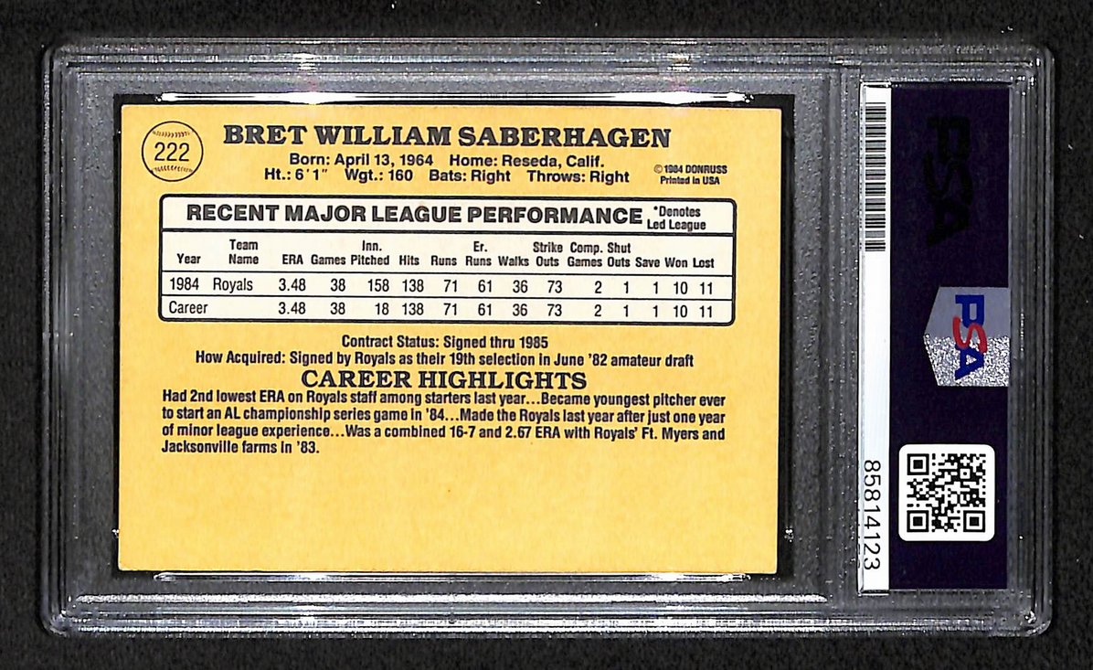 Bret Saberhagen 1985 Donruss Card #222 Signed/Auto PSA/DNA Royals BA209439