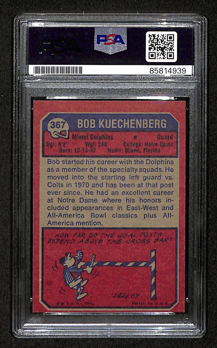 Bob Kuechenberg 1973 Topps Card 367 Signed/Autographed PSA/DNA Dolphins BA209448