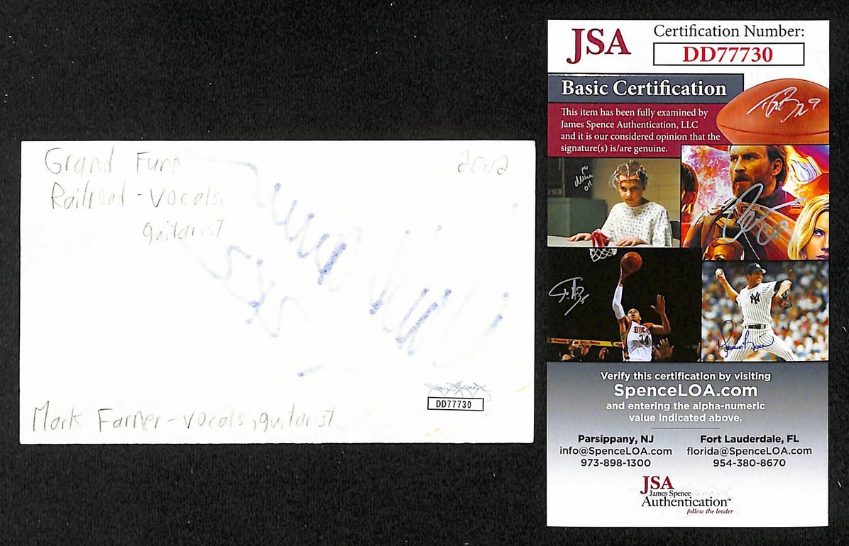 Mark Farner Autographed/Signed 3x5 Index Card Musician JSA BA209475