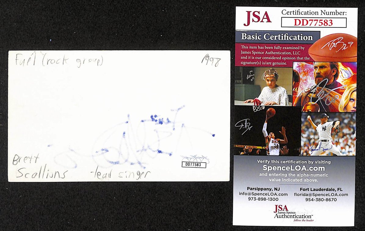 Brett Scallions Autographed/Signed 3x5 Index Card Fuel JSA BA209536