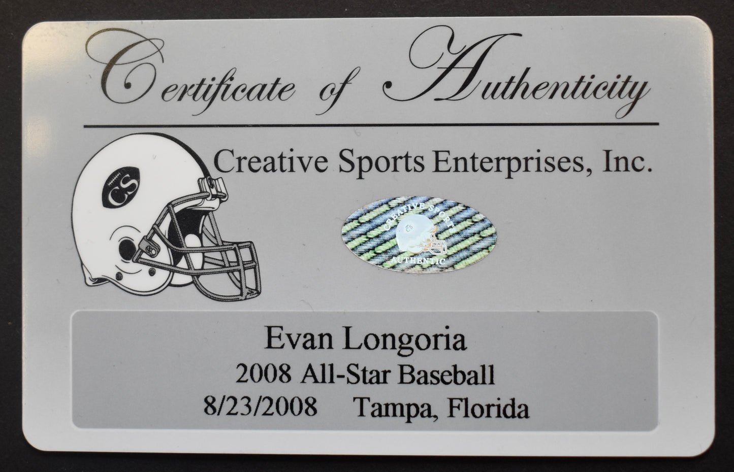 Evan Longoria Rays 2008 AS Signed/Autographed Baseball Player Holo 208857