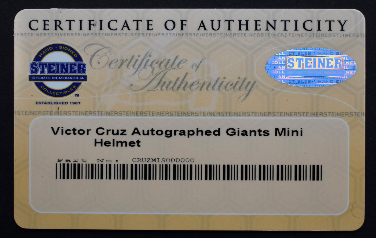 Victor Cruz Giants Signed/Autographed Mini Helmet Steiner 208859