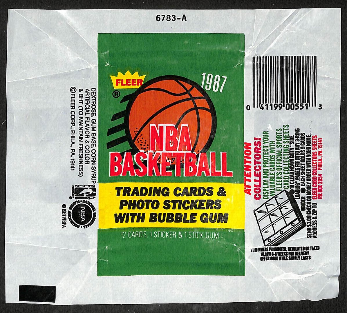 1987-88 Fleer NBA Basketball Wax Pack Wrapper Michael Jordan 2nd Year 209624