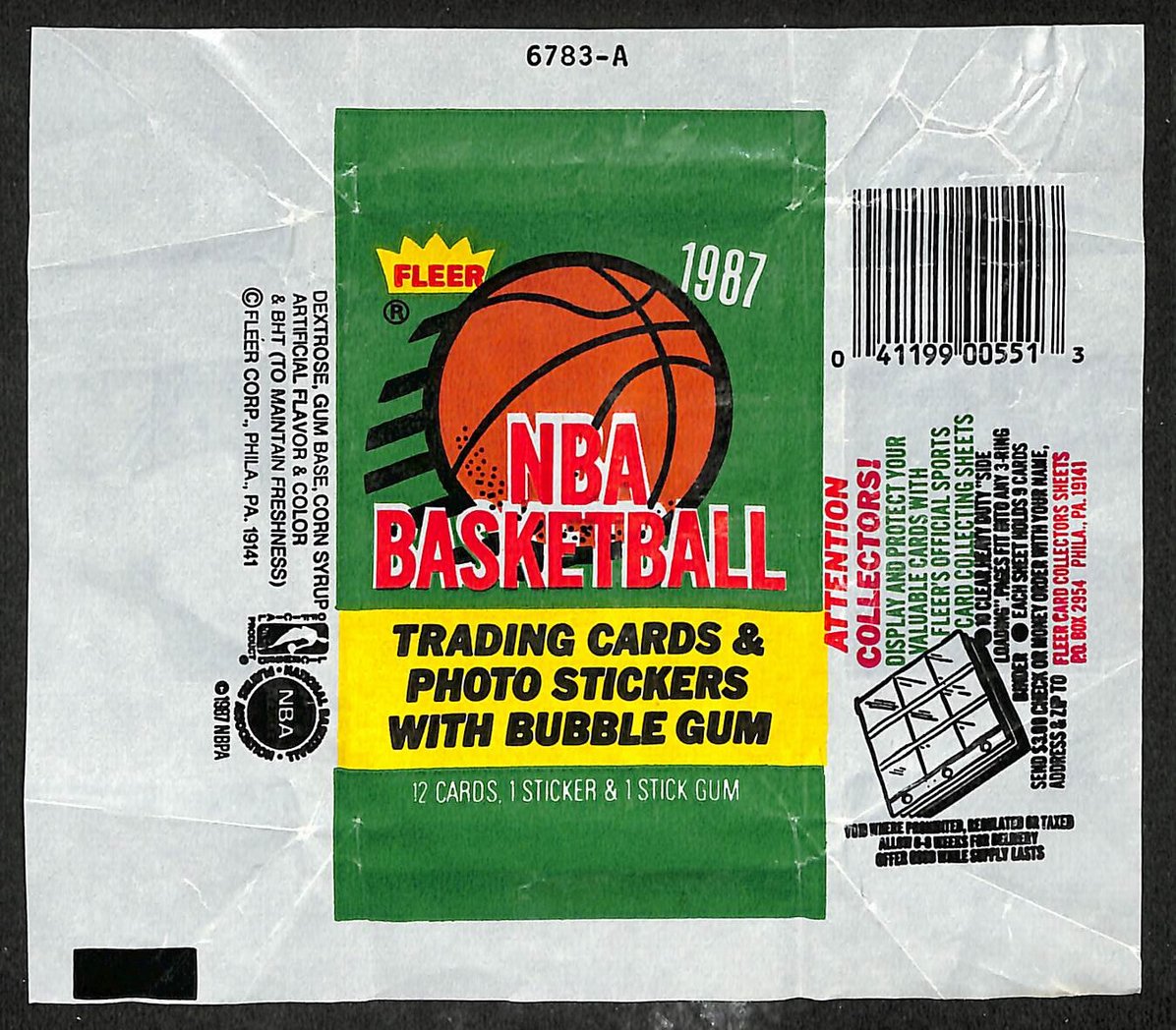1987-88 Fleer NBA Basketball Wax Pack Wrapper Michael Jordan 2nd Year 209626