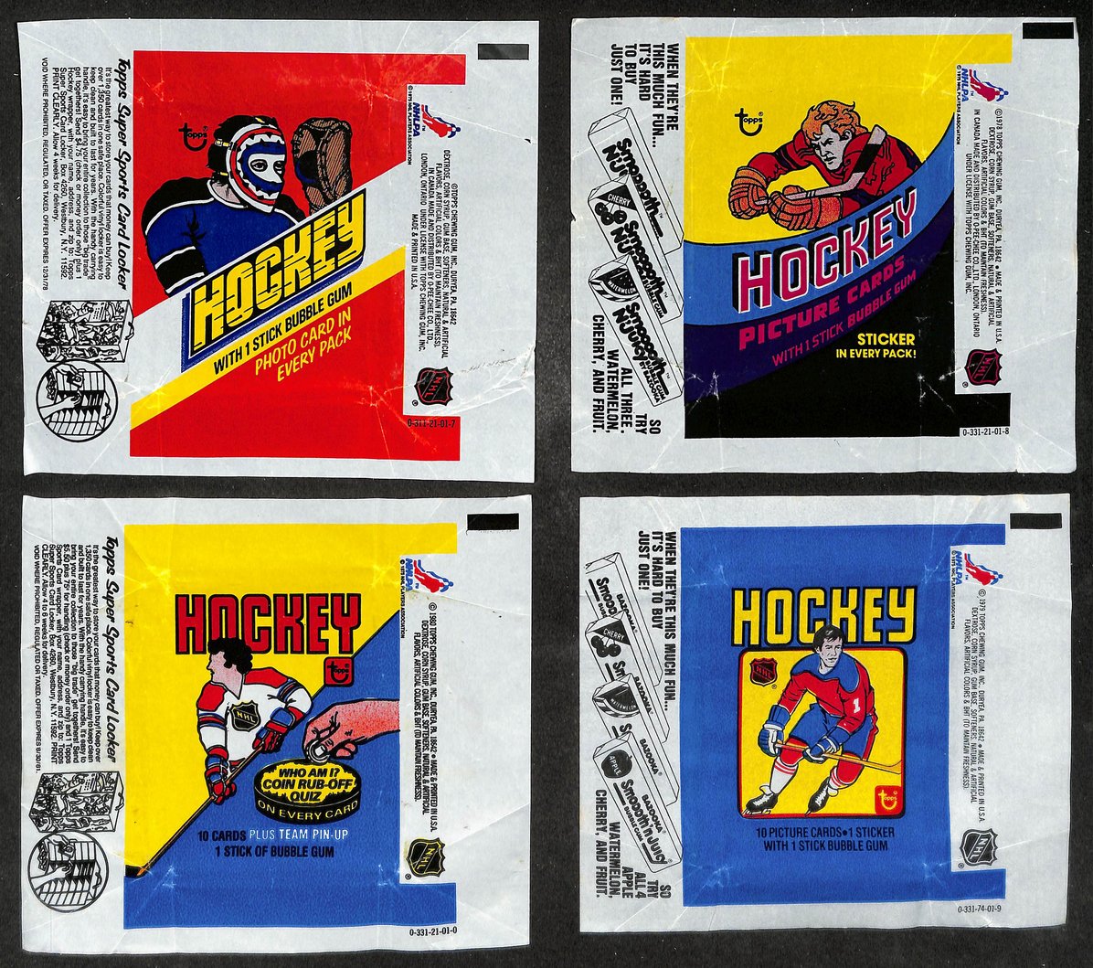 Lot of (4) 1977, 1978, 1979 & 1980-81 Topps NHL Hockey Wax Pack Wrappers 654