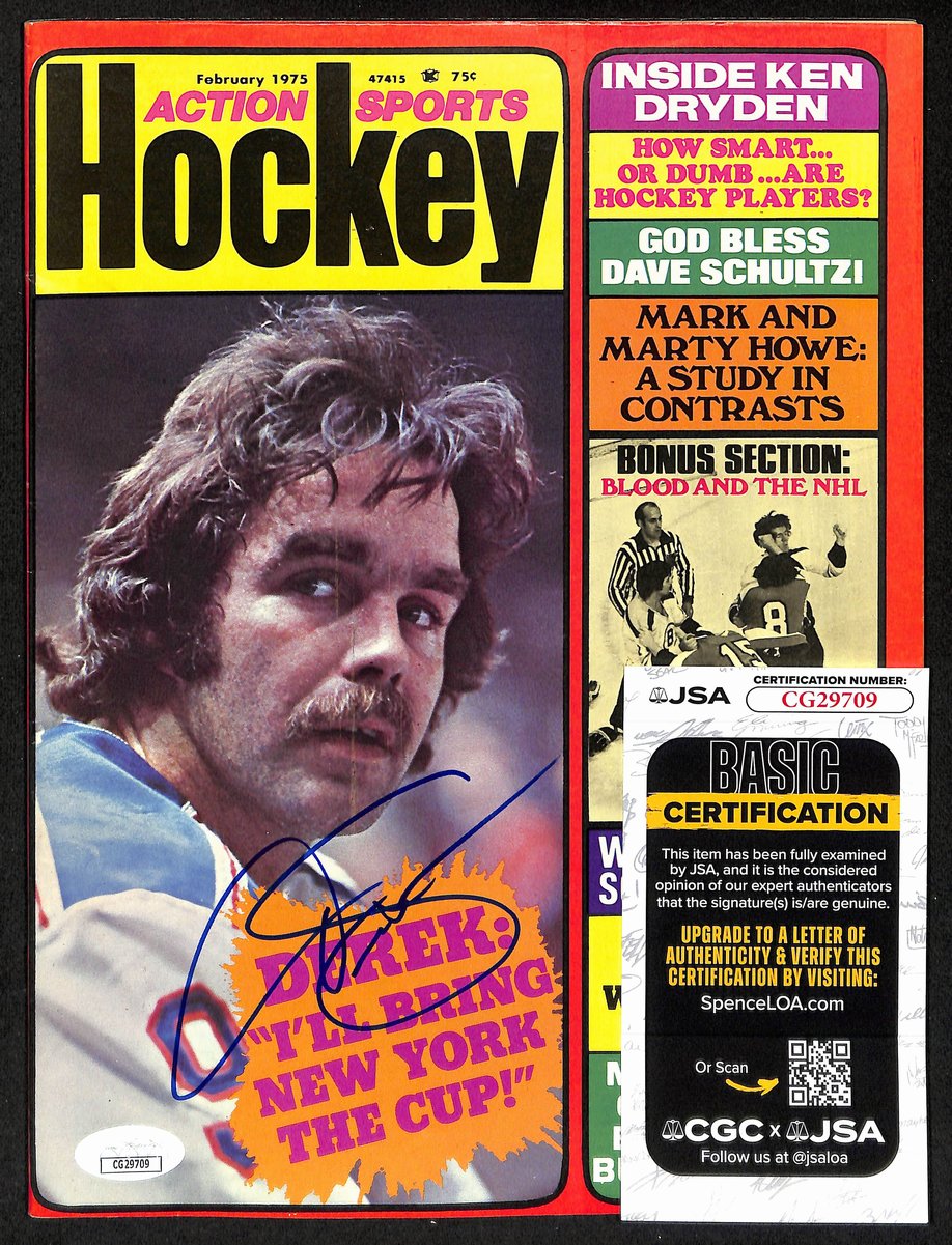 Derek Sanderson Signed 1975 Action Sports Hockey Magazine Rangers JSA 98037