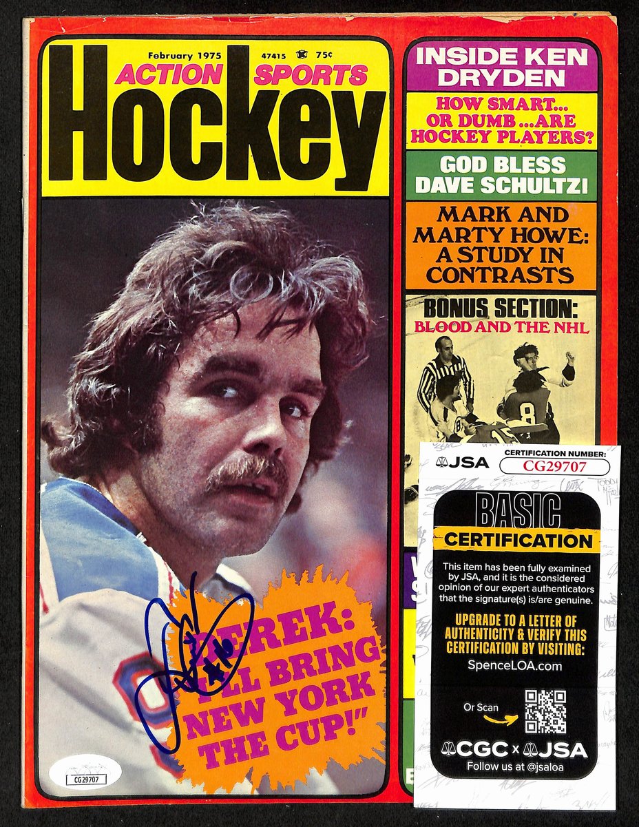 Derek Sanderson Signed 1975 Action Sports Hockey Magazine Rangers JSA 198039