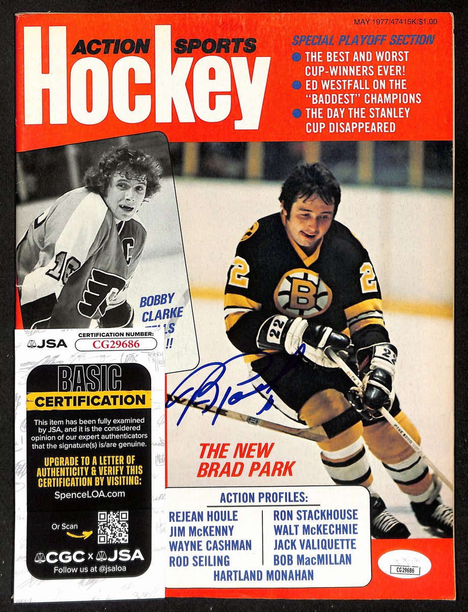 Brad Park Signed 1977 Action Sports Hockey Magazine Bruins JSA 198060
