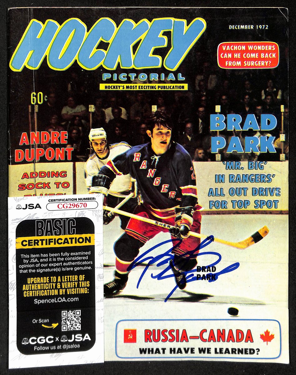 Brad Park HOF Signed 1972 Hockey Pictorial Magazine Rangers JSA BA198076