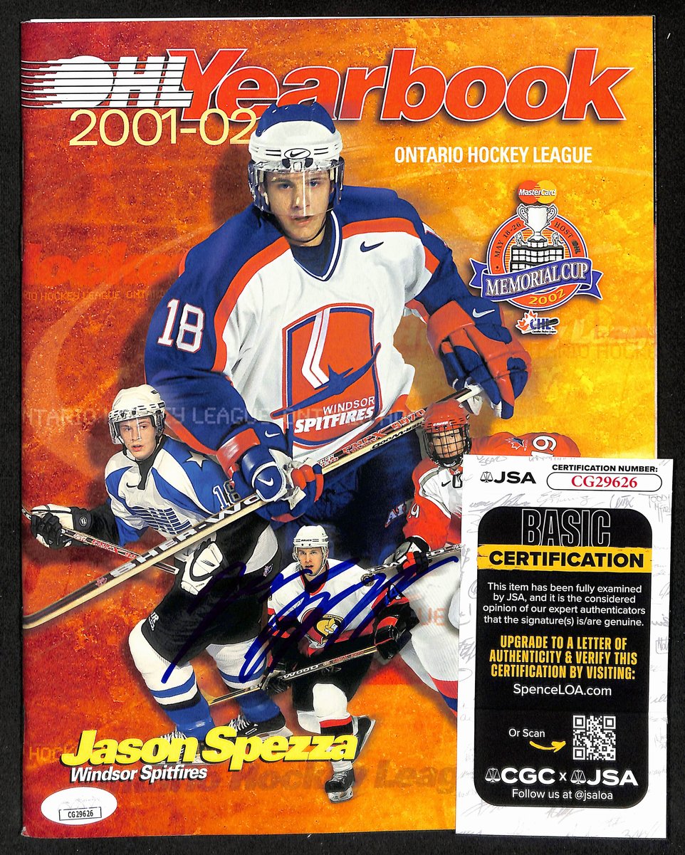 Jason Spezza Signed/Autographed 2001-02 OHL Yearbook Spitfires JSA 198426
