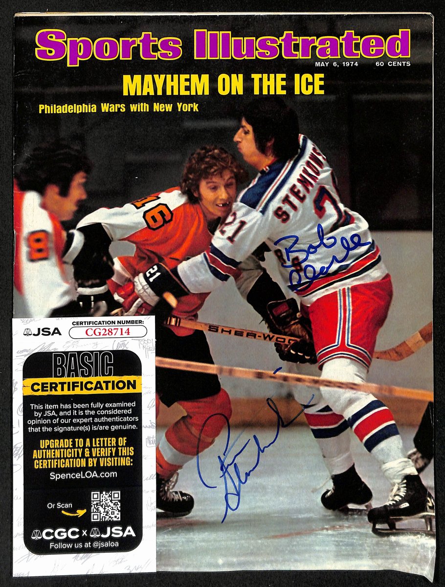 Bob Clarke HOF & Pete Stemkowski Signed 1974 Sports Illustrated Magazine JSA 19