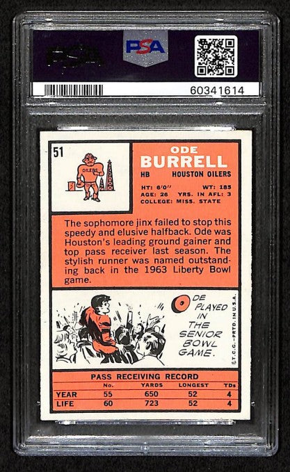 Ode Burrell 1966 Topps Card #51 Oilers PSA 6 BA209158