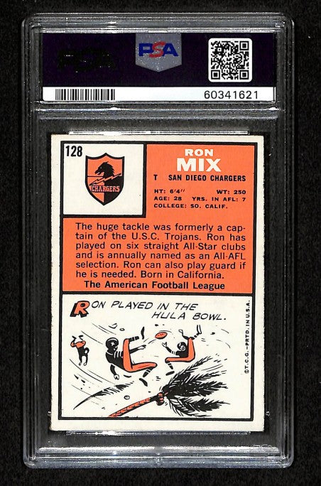 Ron Mix 1966 Topps Card #128 Chargers PSA 5 BA209161