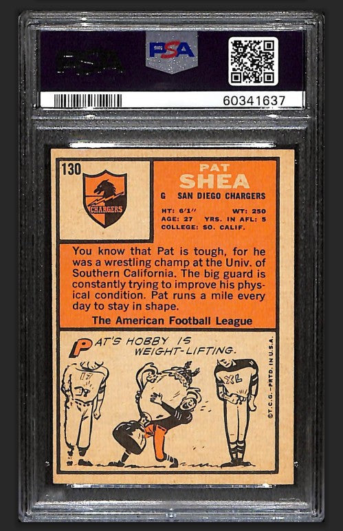 Pat Shea 1966 Topps Card #130 Chargers PSA 6 BA209165