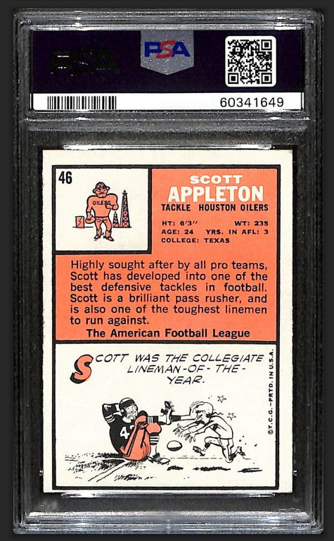 Scott Appleton 1966 Topps Card #46 Oilers PSA 7 BA209168