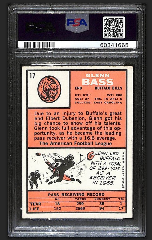 Glenn Bass 1966 Topps Card #17 Bills PSA 7 BA209171