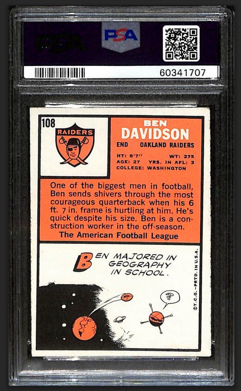 Ben Davidson 1966 Topps Card #108 Raiders PSA 5 BA209182