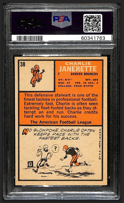 Charlie Janerette 1966 Topps Card #38 Broncos PSA 7 BA209189
