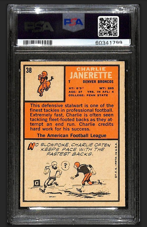 Charlie Janerette 1966 Topps Card #38 Broncos PSA 7 BA209196