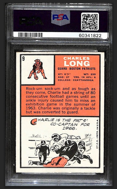 Charles Long 1966 Topps Card #9 Patriots PSA 6 BA209202