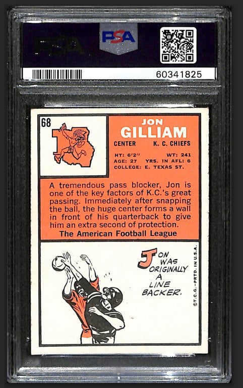 Jon Gilliam 1966 Topps Card #68 Chiefs PSA 6 BA209203