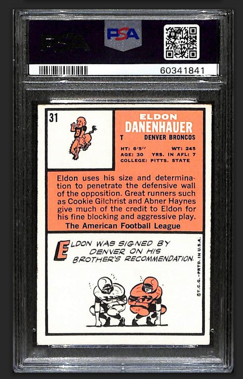 Eldon Danehauer 1966 Topps Card #31 Broncos PSA 7 BA209206