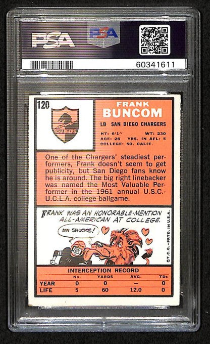 Frank Buncom 1966 Topps Card #120 Chargers PSA 6 BA209157
