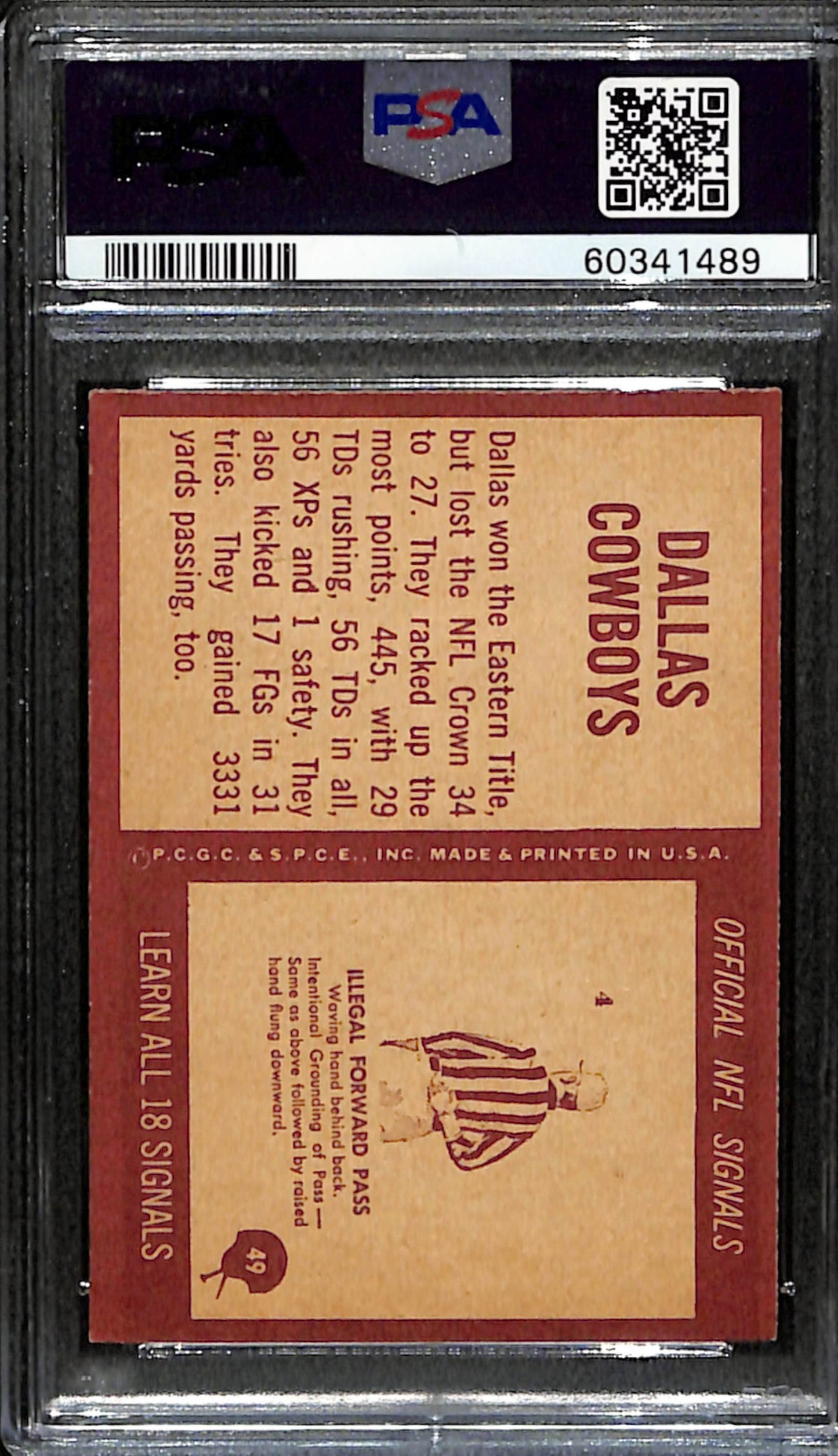 Dallas Cowboys 1967 Philadelphia Team Card #49 PSA 7 BA209122