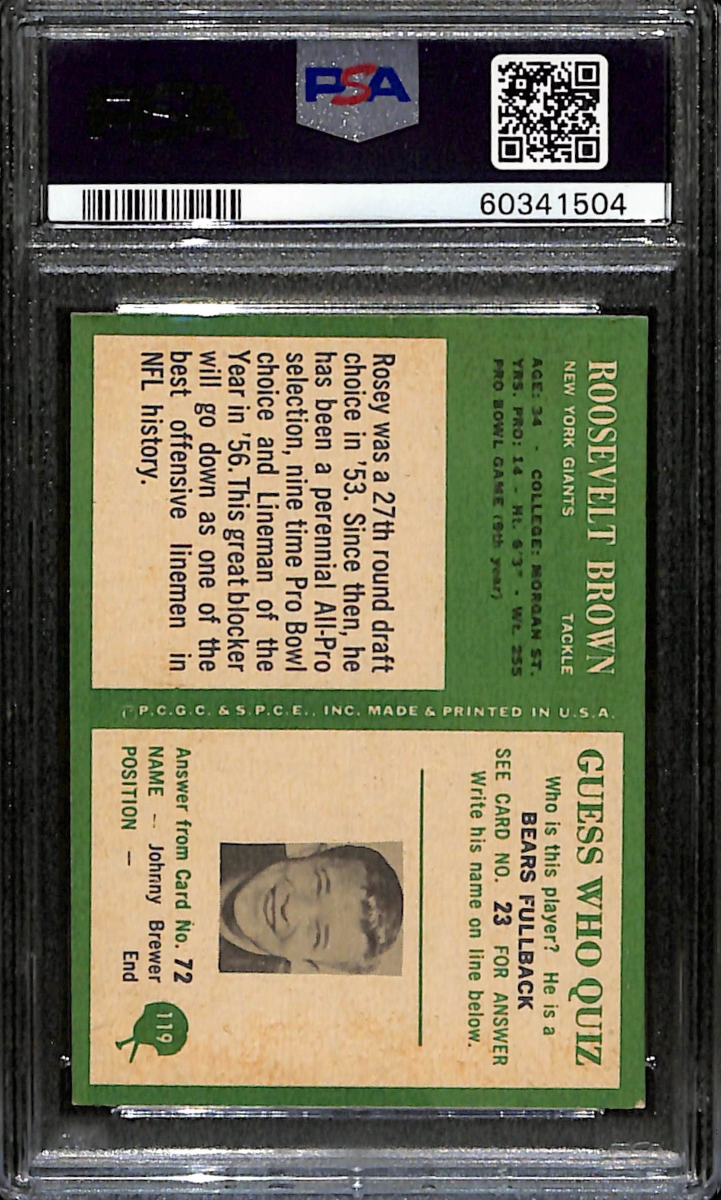 Roosevelt Brown HOF 1966 Philadelphia Card #119 Giants PSA 6 BA209124