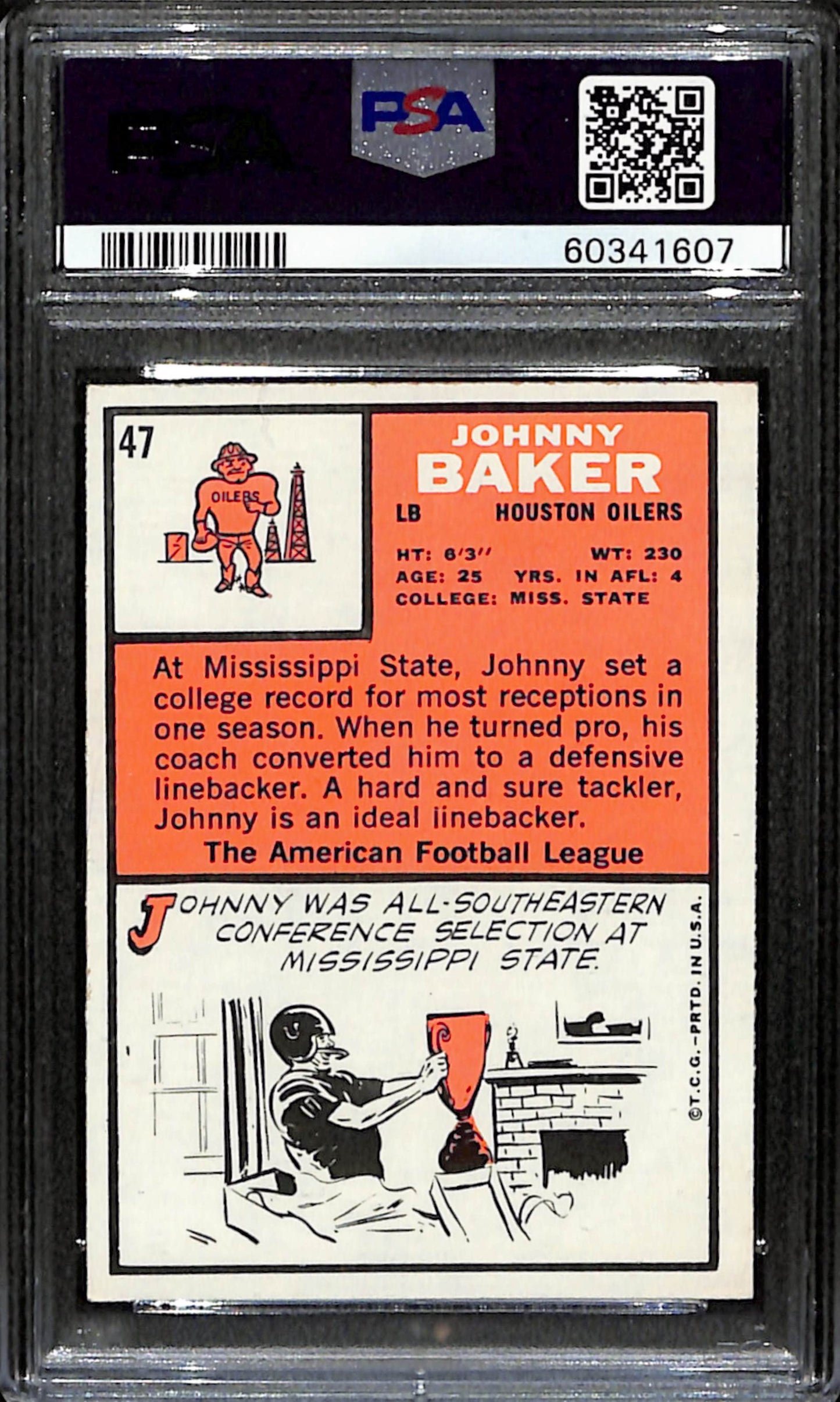 Johnny Baker 1966 Topps Card #47 Oilers PSA 6 BA209154