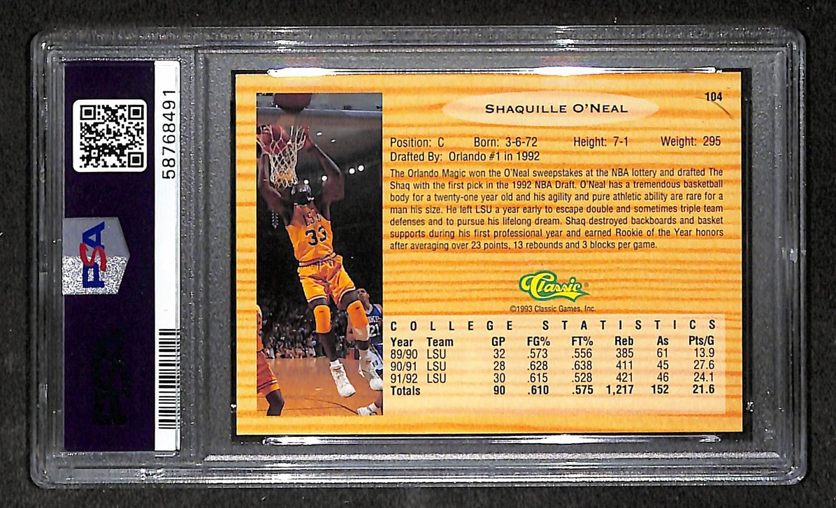 Shaquille O'Neal HOF 1993 Classic Draft Picks Card #104 Magic RC PSA 9 BA209242