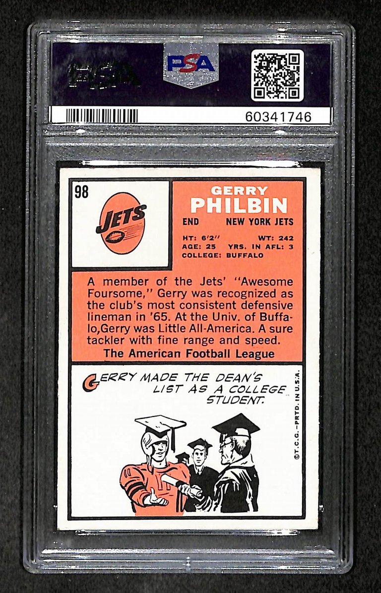 Gerry Philbin 1966 Topps Card #98 Jets PSA 5 BA209246