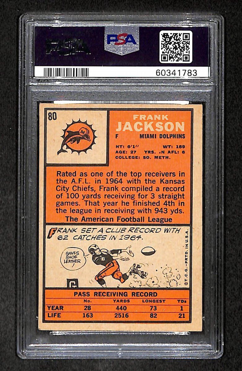 Frank Jackson 1966 Topps Card #80 Dolphins PSA 4 BA209249