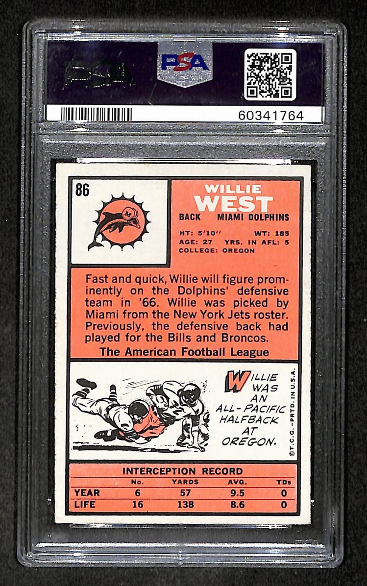 Willie West 1966 Topps Card #86 Dolphins PSA 5 BA209250