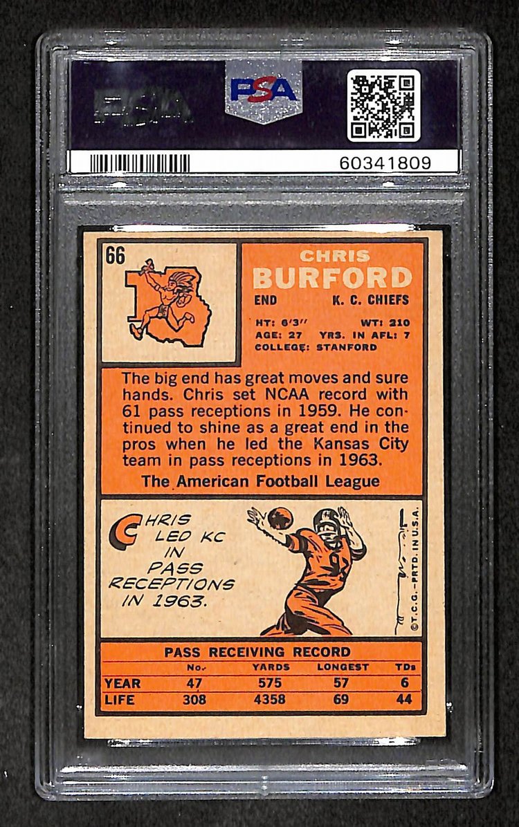 Chris Burford 1966 Topps Card #66 Chiefs PSA 5 BA209259