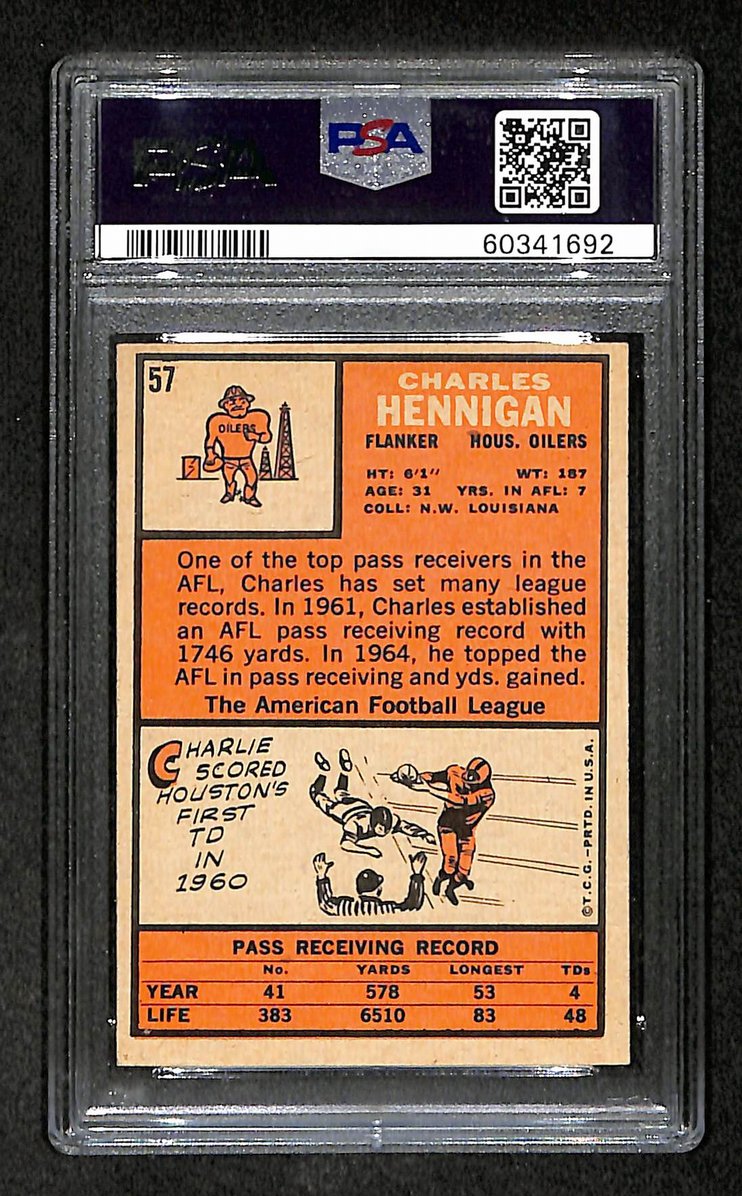 Charles Hennigan 1966 Topps Card #57 Oilers PSA 5 BA209262